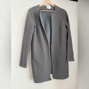 Gray Textured Open Front Cardigan